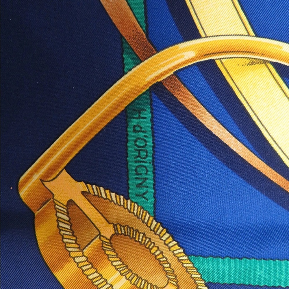 Hermes Blue and Gold Silk Scarf - Picture 9 of 11